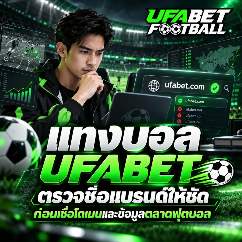 ภาพ แทงบอล UFABET แสดงชายกำลังตรวจสอบชื่อแบรนด์ โดเมนเว็บไซต์ และข้อมูลตลาดฟุตบอลผ่านหน้าจอคอมพิวเตอร์